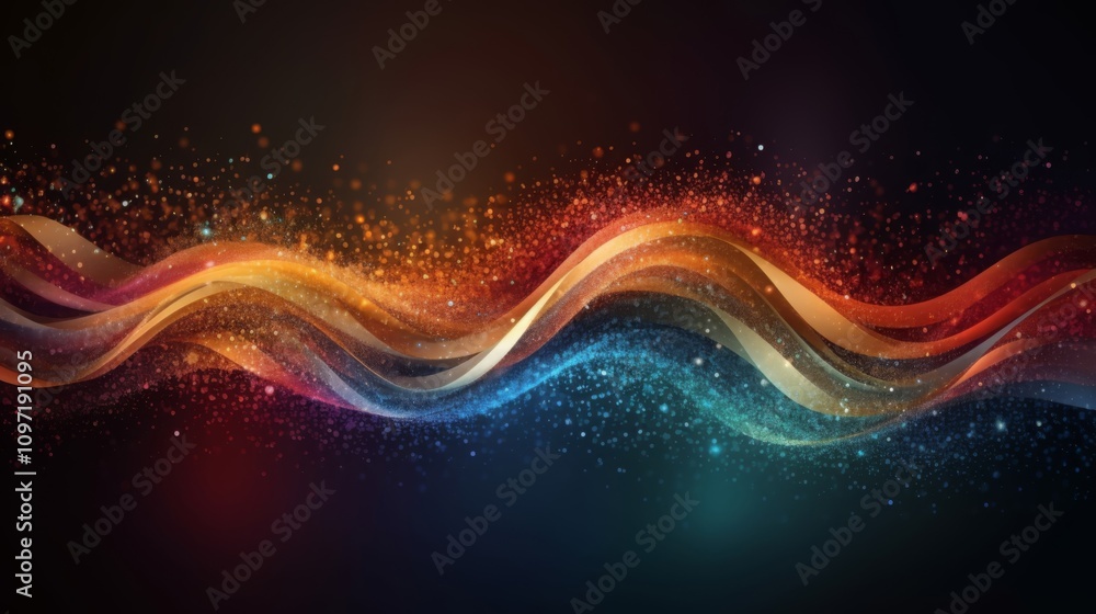 Obraz premium A vibrant wave of colorful light swirls gracefully against a pitch-black backdrop, creating a mesmerizing display. Generative AI