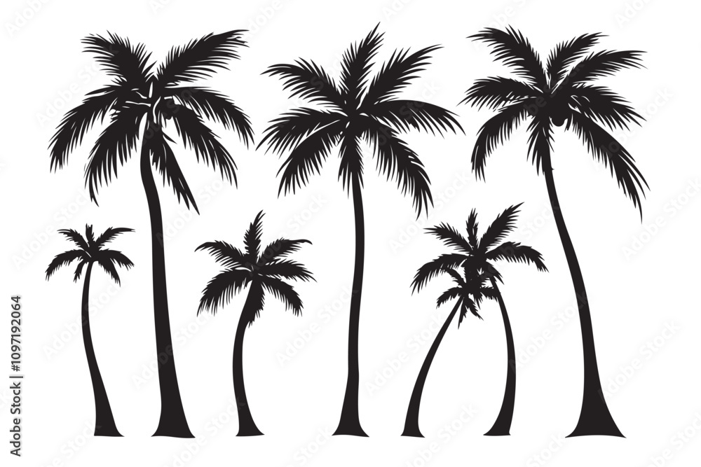 Obraz premium Palm tree silhouette set vector design