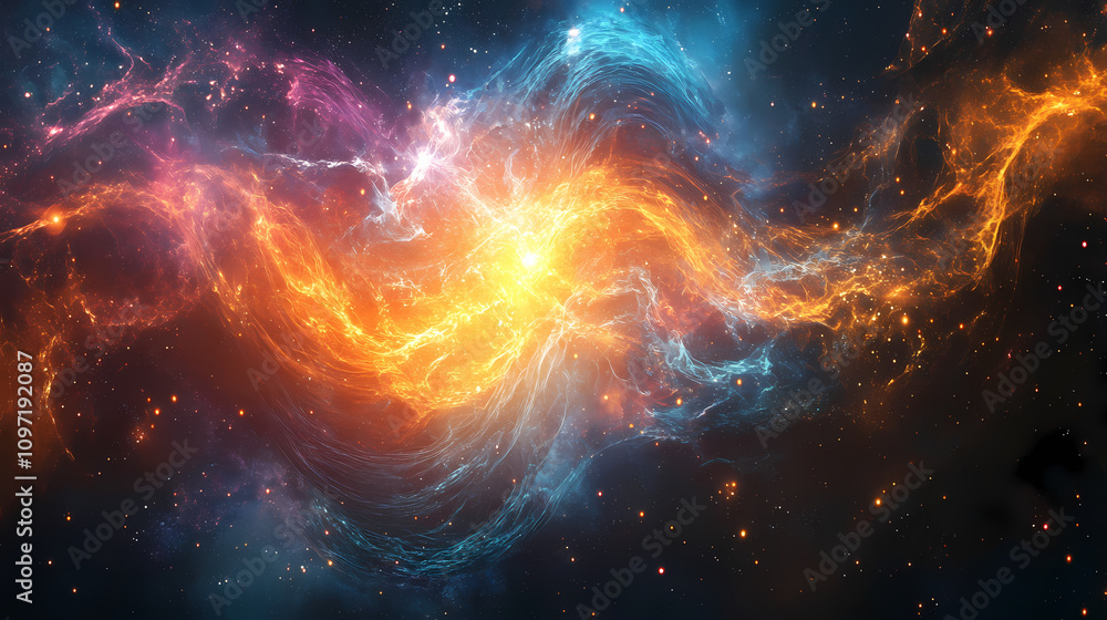 Mesmerizing explosion of intergalactic energy and radiance in futuristic digital art. Prismatic Wave Explosion. Illustration Mesmerizing explosion of intergalactic energy and radiance in futuristic digital art. Prismatic Wave Explosion. Illustration