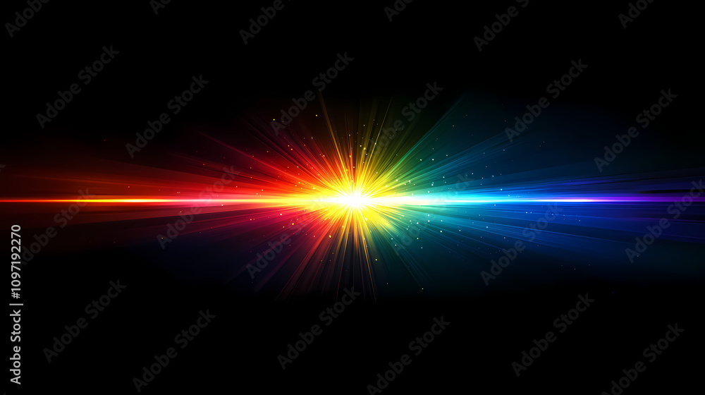 An explosion of prismatic light rays piercing through darkness. Prismatic Wave Explosion. Illustration