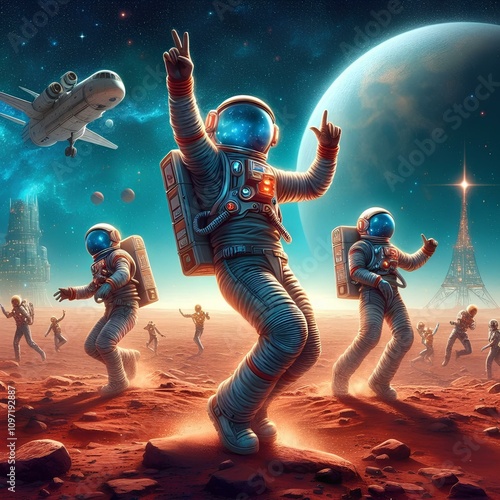 Astronaut dancing on the moon photo