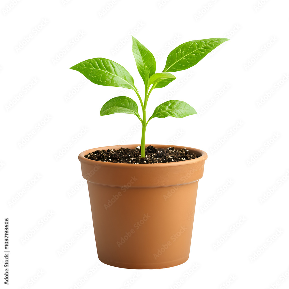 A young green plant growing in a terracotta pot, symbolizing growth and nurturing. A young green plant growing in a terracotta pot, symbolizing growth and nurturing.