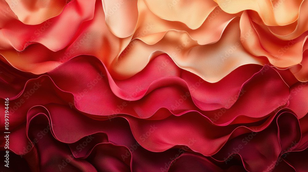 Layered red and gold silky fabric forming soft flowing waves, evoking a sense of luxury and elegance. Layered red and gold silky fabric forming soft flowing waves, evoking a sense of luxury and elegance.