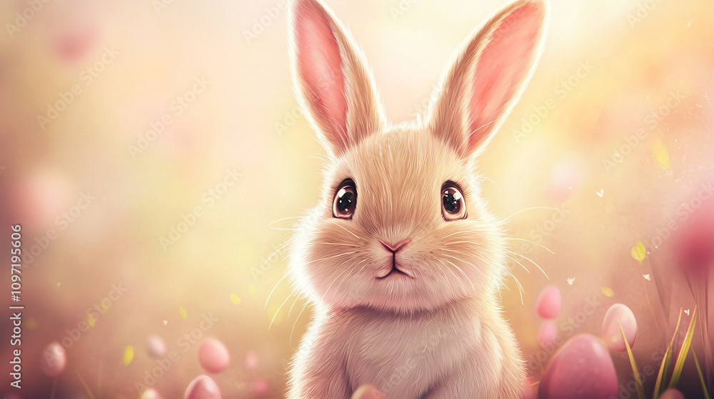 Charming easter bunny with vibrant eggs in a sunny meadow, ideal for easter festivities and spring celebrations Charming easter bunny with vibrant eggs in a sunny meadow, ideal for easter festivities and spring celebrations