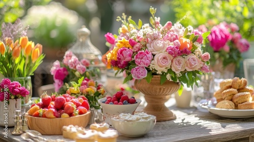 Wallpaper Mural Springtime Outdoor Table Setting With Flowers And Treats Torontodigital.ca