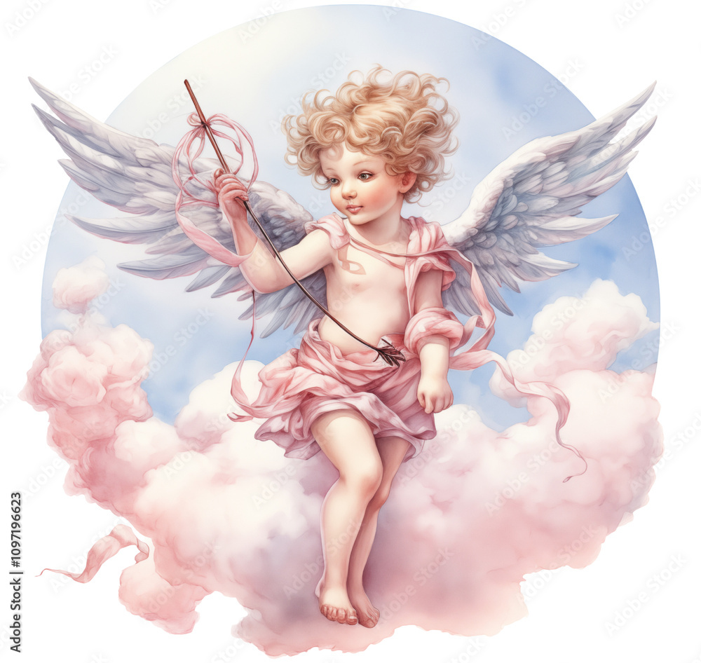 Image of cupid with arrows and bow, bringing love. Image of cupid with arrows and bow, bringing love.