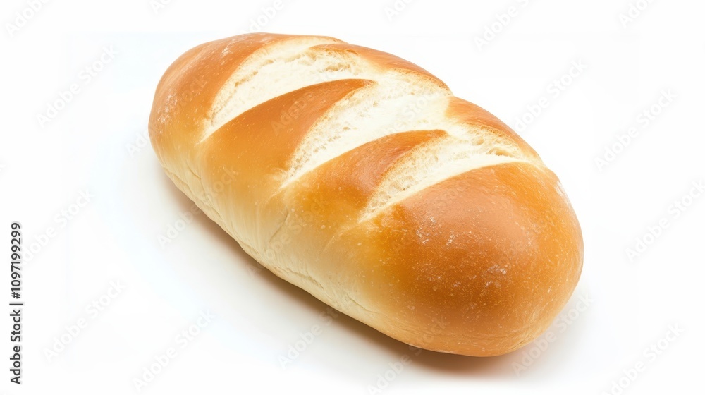 Freshly baked loaf of bread with golden crust on a white background. Freshly baked loaf of bread with golden crust on a white background.