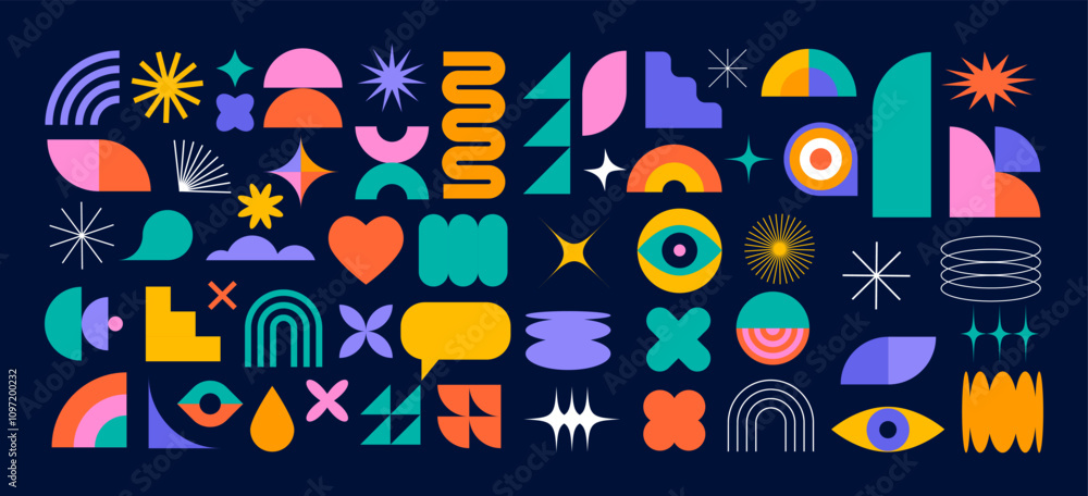 Collection of Brutalist abstract geometric shapes and elements. Modern, minimalist contemporary primitive geometric shapes and elements