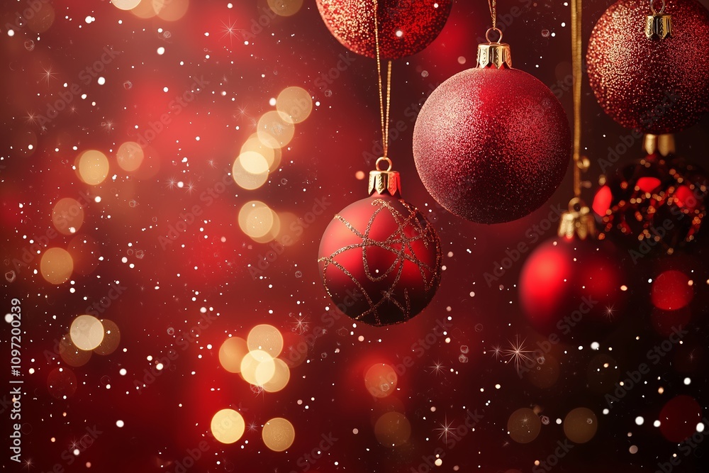 Christmas red art background with decorations. Generative AI