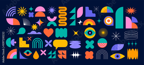 Collection of Brutalist abstract geometric shapes and elements. Modern, minimalist contemporary primitive geometric shapes and elements