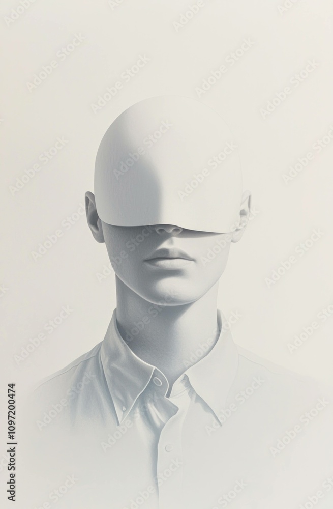 Abstract portrait of a mannequin with a blank face, wearing a white shirt against a soft, neutral background. Emphasizing anonymity and minimalism in modern art. Abstract portrait of a mannequin with a blank face, wearing a white shirt against a soft, neutral background. Emphasizing anonymity and minimalism in modern art.