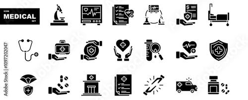 Thin line vector icon set - Medicine and Health symbols. Black and White simple set.