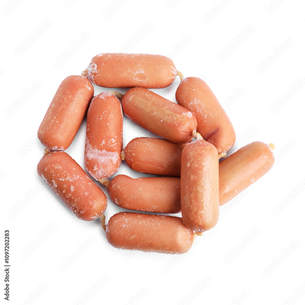 Frozen sausages isolated on white, top view Frozen sausages isolated on white, top view