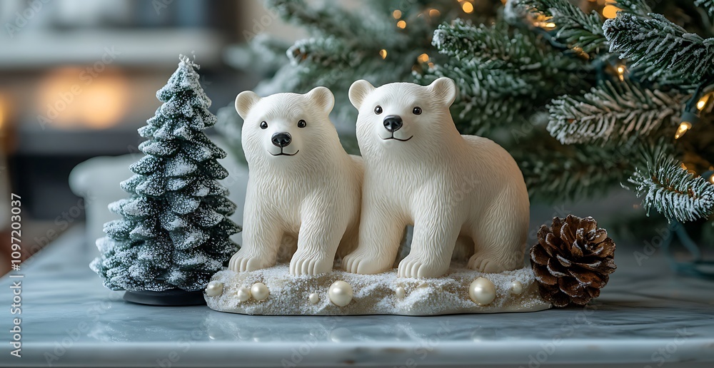 Fototapeta premium Two White Polar Bears on a Shelf