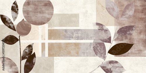 Modern geometric floral abstract background with artistic botanical elements and neutral tones,  background with copy space