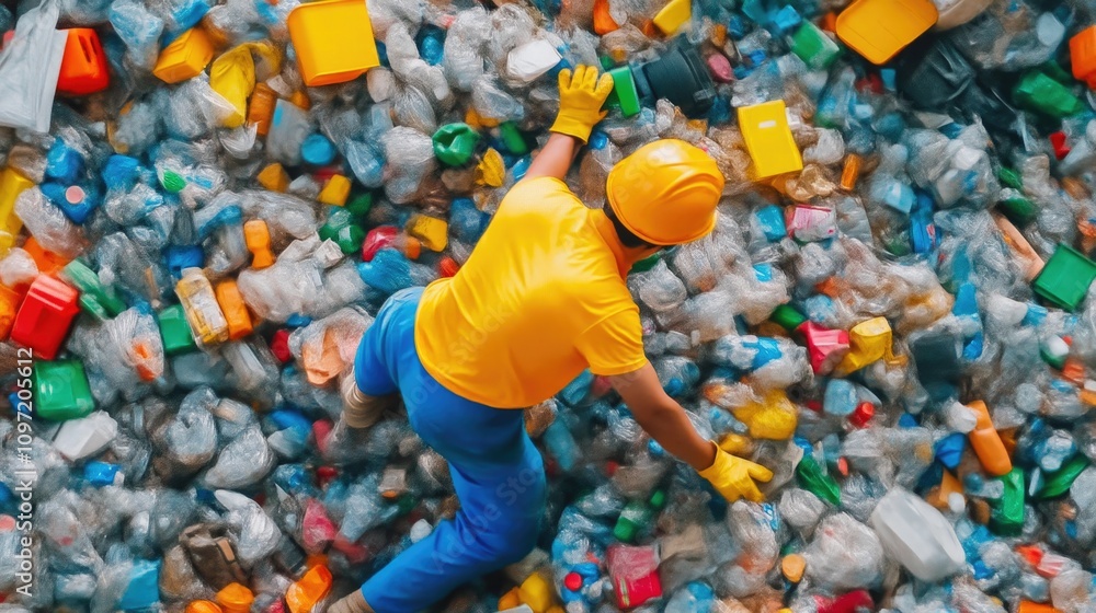 Fototapeta premium Recycling Plant Operations with Workers Handling Materials