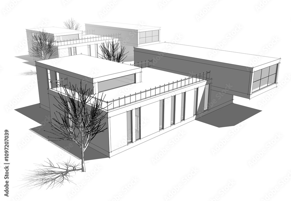 modern house architecture 3d illustration modern house architecture 3d illustration