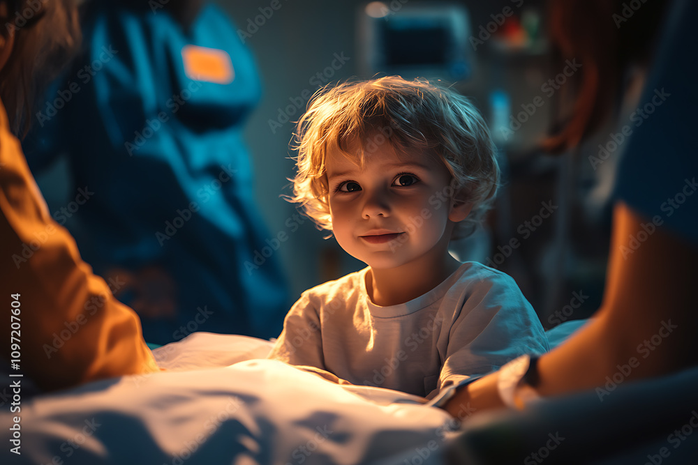 A young child sitting on a hospital bed with supportive doctors and nurses nearby, creating a warm and caring atmosphere in a medical setting.
A young child sitting on a hospital bed with supportive doctors and nurses nearby, creating a warm and caring atmosphere in a medical setting.