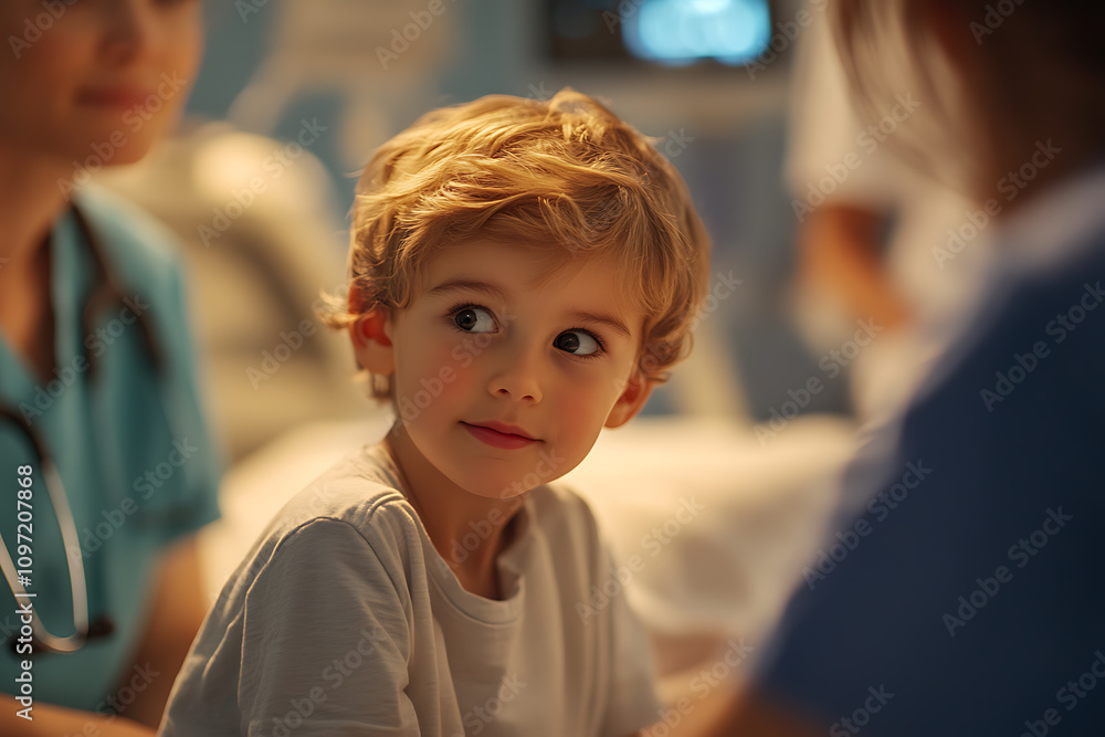 A young child sitting on a hospital bed with supportive doctors and nurses nearby, creating a warm and caring atmosphere in a medical setting.
A young child sitting on a hospital bed with supportive doctors and nurses nearby, creating a warm and caring atmosphere in a medical setting.