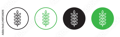 Vector Leaves Icon Set In Circle. Fibre Symbols