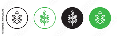 Vector Leaves Icon Set In Circle. Fibre Symbols