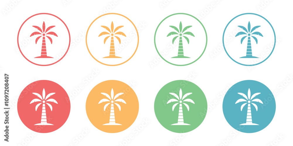 Vector Palm Tree Icon Set In Circle Vector Palm Tree Icon Set In Circle