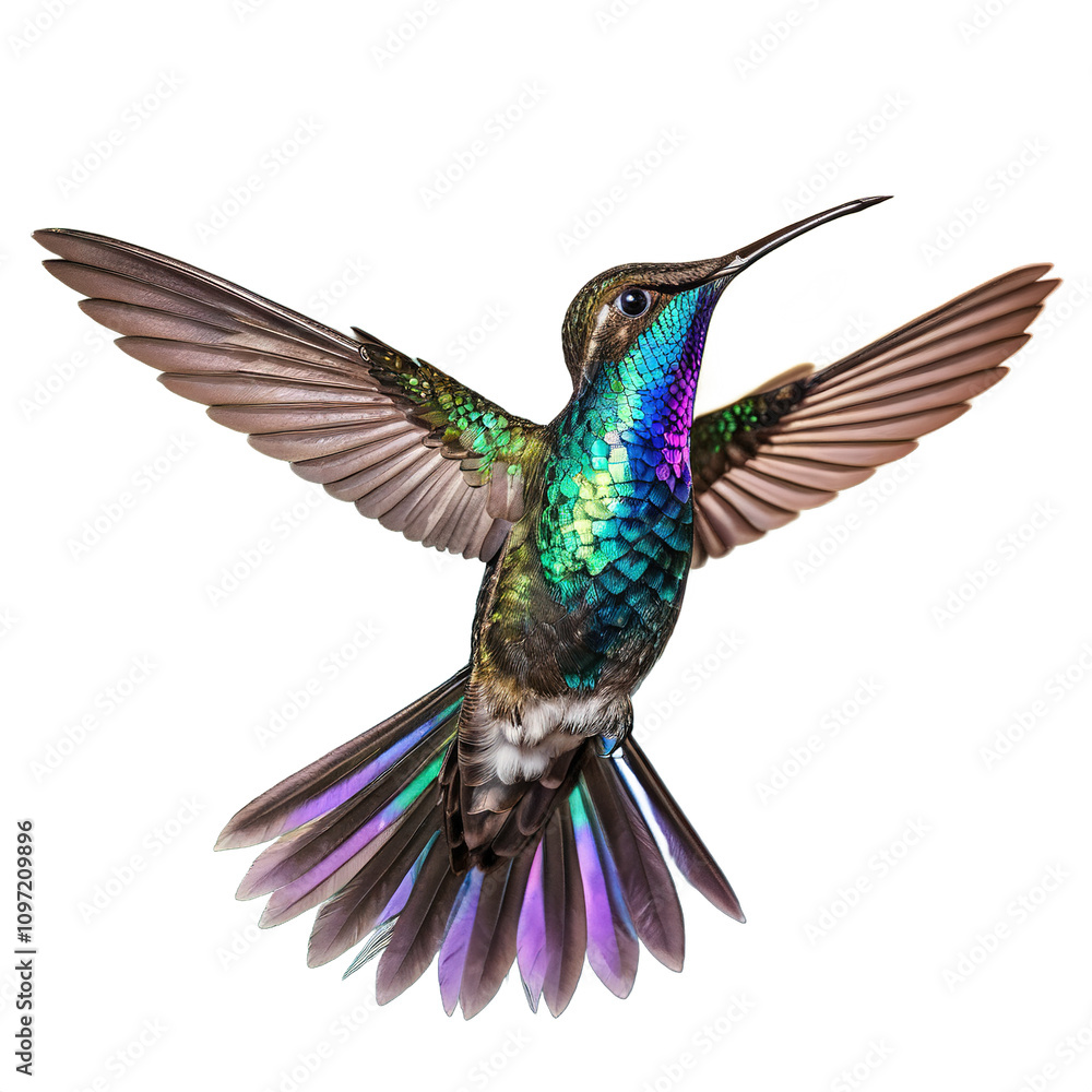 Obraz premium A majestic hummingbird in flight with iridescent feathers