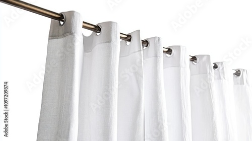 Elegant white shower curtain with textured design and metal grommets