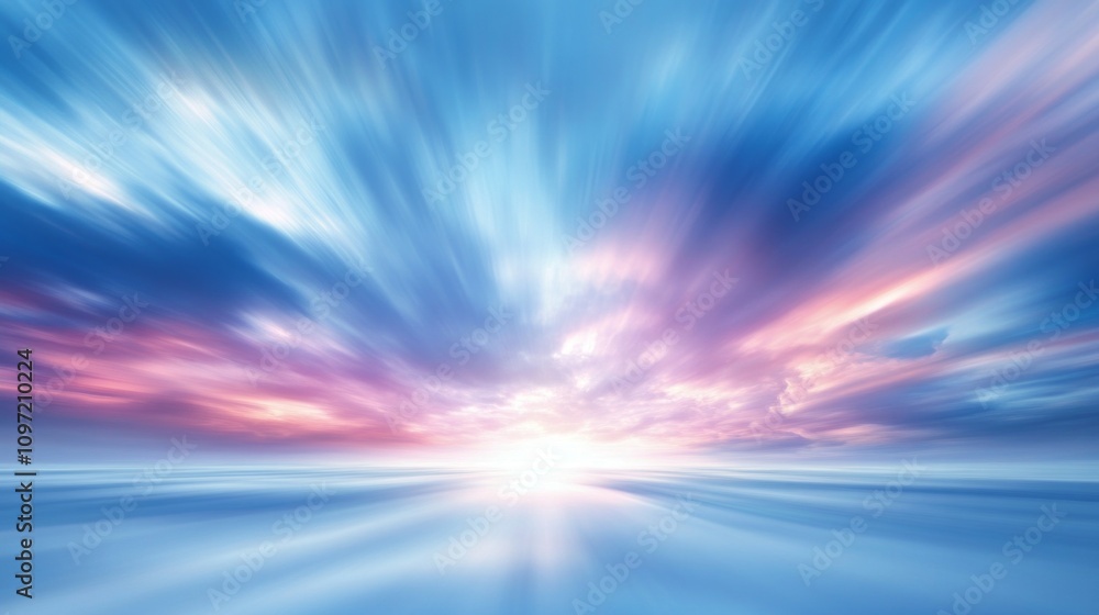 A beautiful blue sky with a bright sun and a pink and purple sunset. The sky is filled with clouds and the sun is shining brightly A beautiful blue sky with a bright sun and a pink and purple sunset. The sky is filled with clouds and the sun is shining brightly