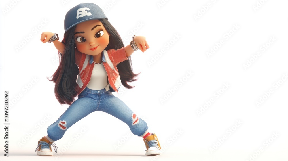 A stylized animated character in casual attire striking a playful pose. A stylized animated character in casual attire striking a playful pose.