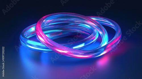 Intertwined glowing rings of vibrant blue and pink light