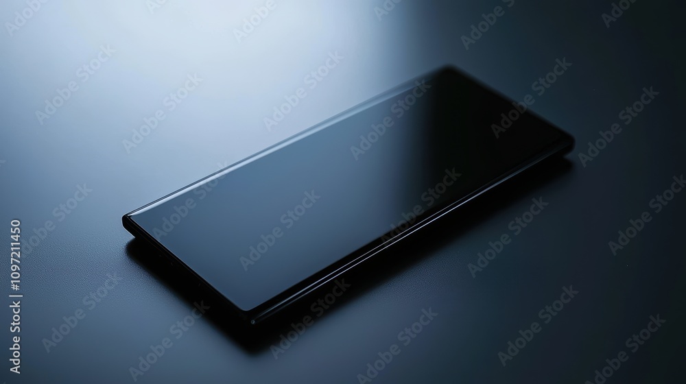 Modern sleek smartphone on dark background with soft lighting effect Modern sleek smartphone on dark background with soft lighting effect