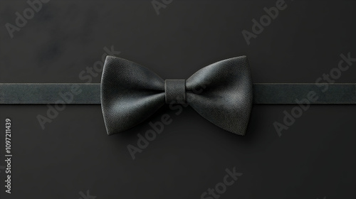 Black bow tie on black background; simple, elegant, minimalist design.