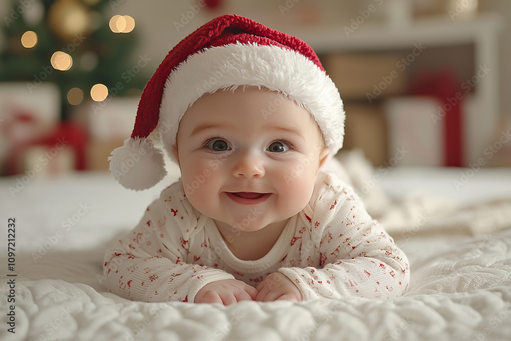 beautiful cute baby wearing santas hat smiling beautiful cute baby wearing santas hat smiling