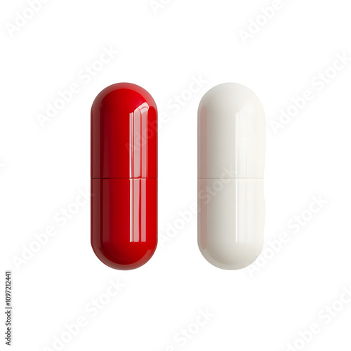 Two capsules, one red and one white, typically used for medication or supplements.