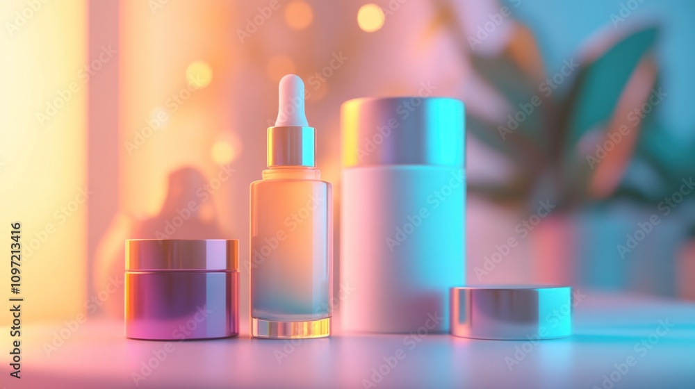 Cosmetic Products Displayed Under Neon Lighting Cosmetic Products Displayed Under Neon Lighting