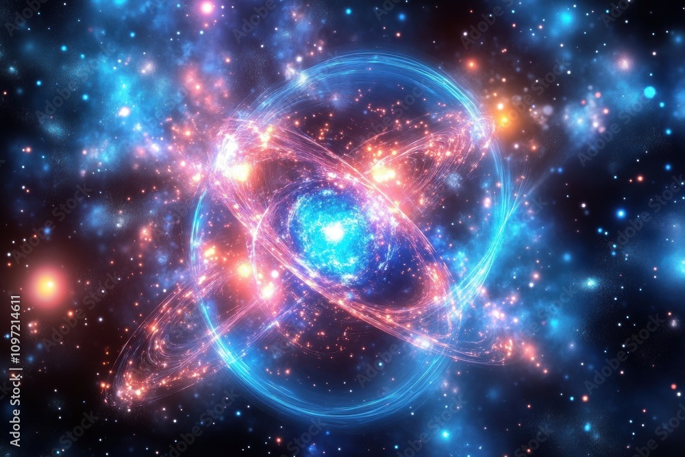 A stunning digital representation of glowing cosmic galaxies, featuring swirling blue and orange light trails around a bright central celestial core. A stunning digital representation of glowing cosmic galaxies, featuring swirling blue and orange light trails around a bright central celestial core.