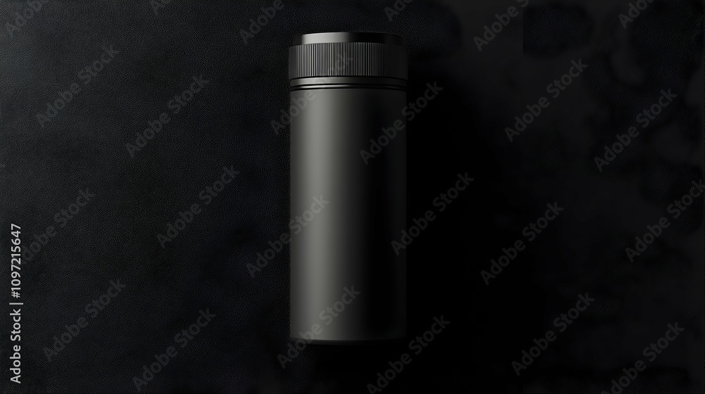 Black matte thermos bottle on dark background. Black matte thermos bottle on dark background.