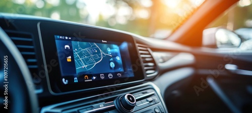 Modern Car Navigation System Displaying Map