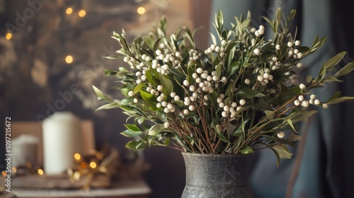 Wallpaper Mural A rustic mistletoe display with natural twigs and white berries, placed in a vase. Torontodigital.ca