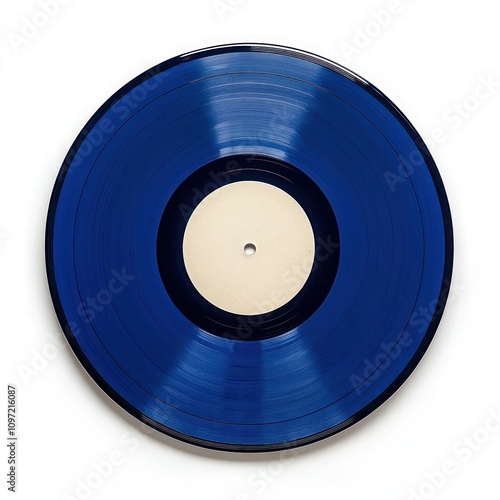 Blue Vintage Label Vinyl Record Isolated on Background photo