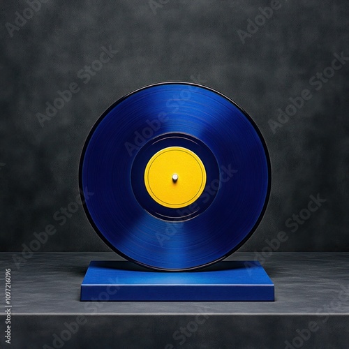 Blue Vintage Label Vinyl Record Isolated on Background photo