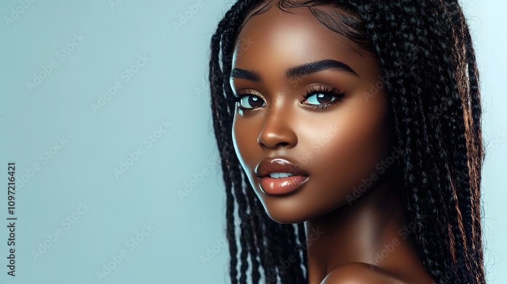 Beautiful ebony African model woman with long hairstyle Beautiful ebony African model woman with long hairstyle
