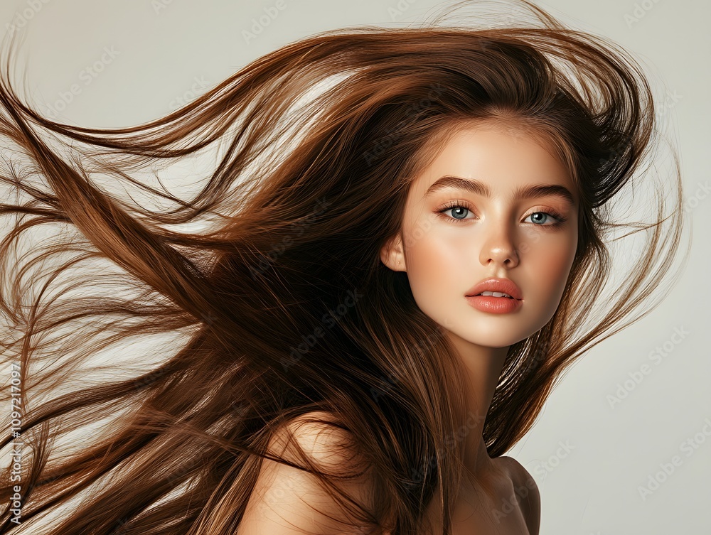 Fototapeta premium Beautiful model woman with long hairstyle