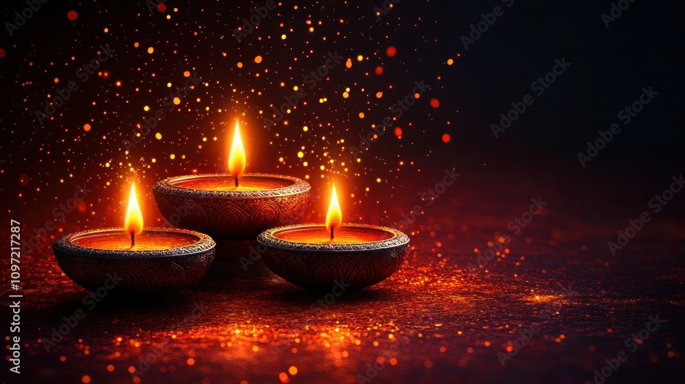 Golden Diwali Lamps on Red Background - Hand Drawn Vector Illustration Golden Diwali Lamps on Red Background - Hand Drawn Vector Illustration