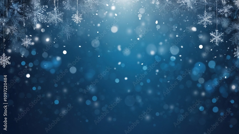 Obraz premium Fondo navideño con copos de nieve sobre fondo azul. Tarjeta Navideña