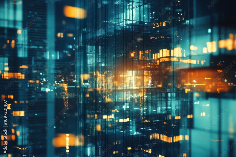 Abstract digital city with glowing lights and a futuristic aesthetic. Abstract digital city with glowing lights and a futuristic aesthetic.