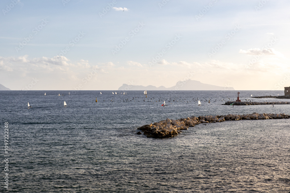 Silhouette of the island of Capri seen from Naples, southern Italy Silhouette of the island of Capri seen from Naples, southern Italy