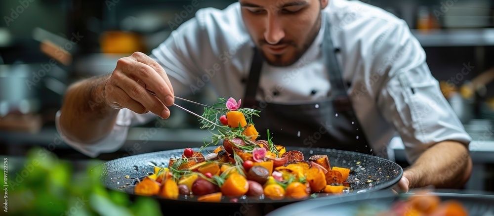 Chef preparing a delicious dish Chef preparing a delicious dish