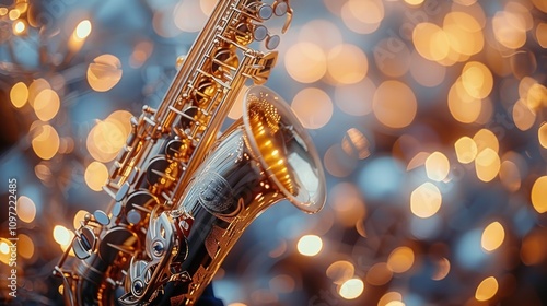 Golden Saxophone With Bokeh Background